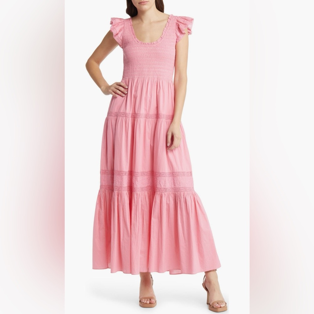 NWT LoveShackFancy Chessie Maxi Dress in Vivid Pink in a size P